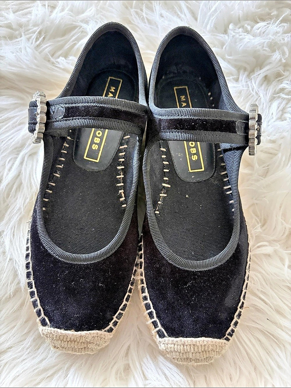 Marc Jacobs Suzi Crystal-Embellished Velvet Mary Jane Espadrille Flats